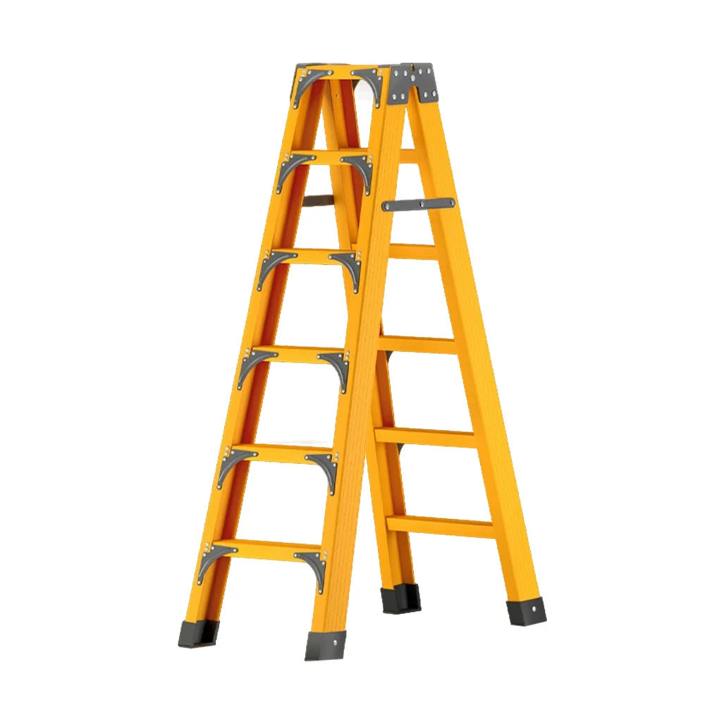 GROVIA 6/7/8/10 Step Folding Ladder, Triangular Support, Anti-Slip Pedals, Stabilizing Rod, Durable & Portable Design - Yellow