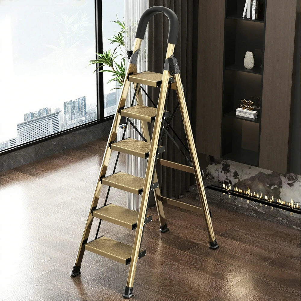 GROVIA 5/6/7 Step Lightweight Aluminum Alloy Folding Ladder, Extra-Wide 20cm Pedals, X-Shaped Support, Anti-Slip Design