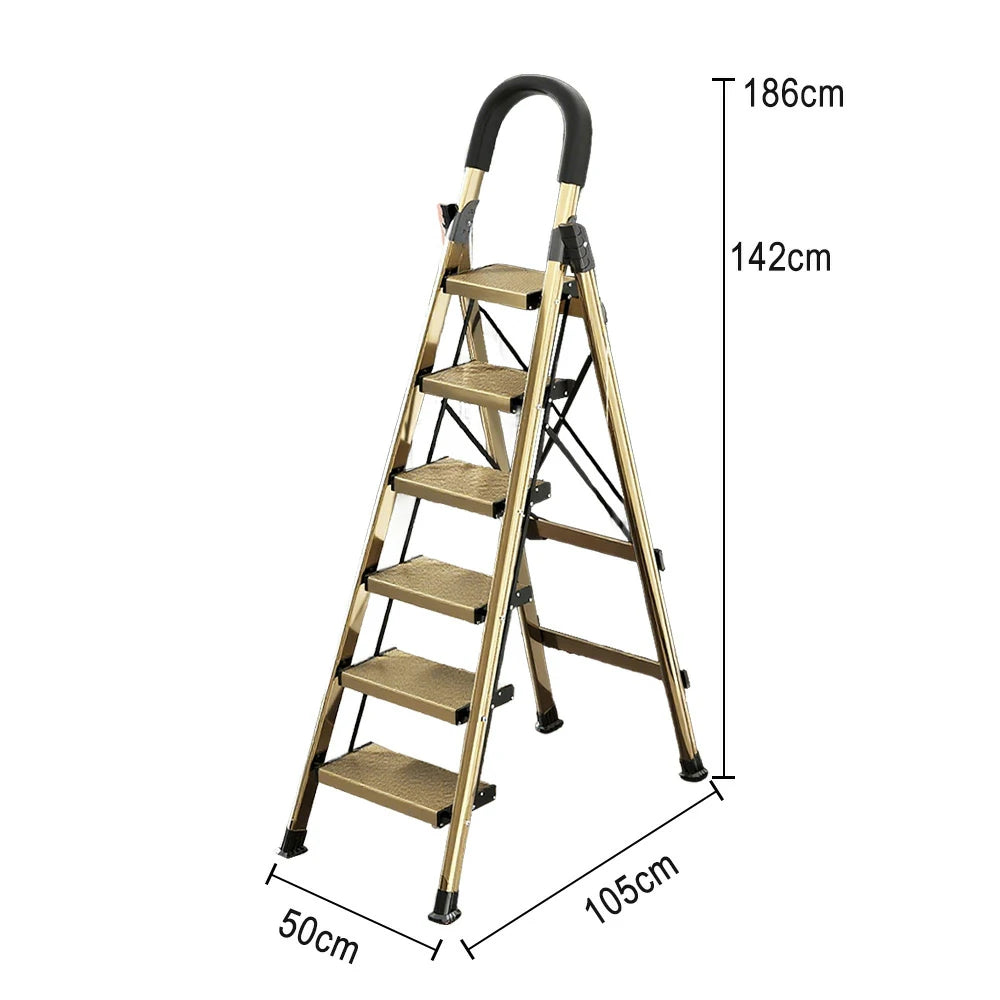 GROVIA 5/6/7 Step Lightweight Aluminum Alloy Folding Ladder, Extra-Wide 20cm Pedals, X-Shaped Support, Anti-Slip Design