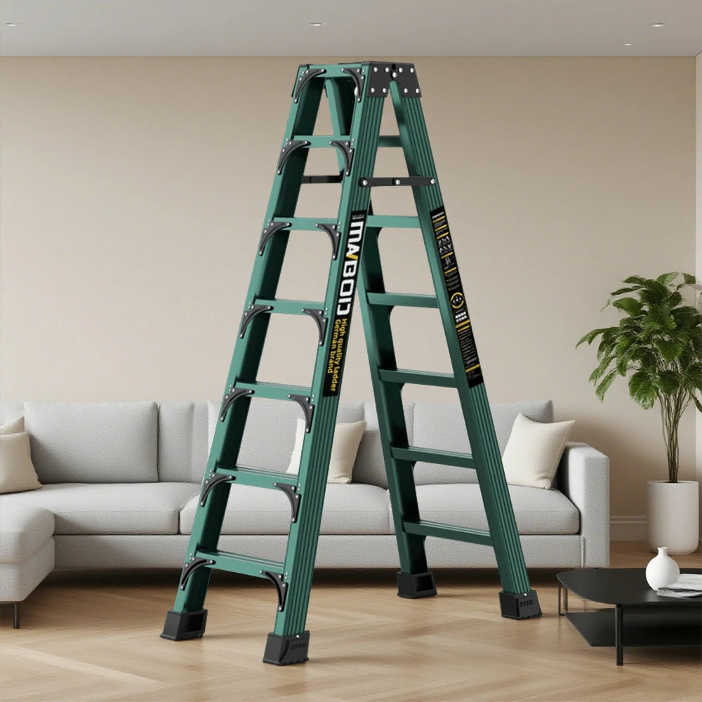 GROVIA 6/7/8/10 Step Folding Ladder, Triangular Support, Anti-Slip Pedals, Stabilizing Rod, Durable & Portable Design - Green