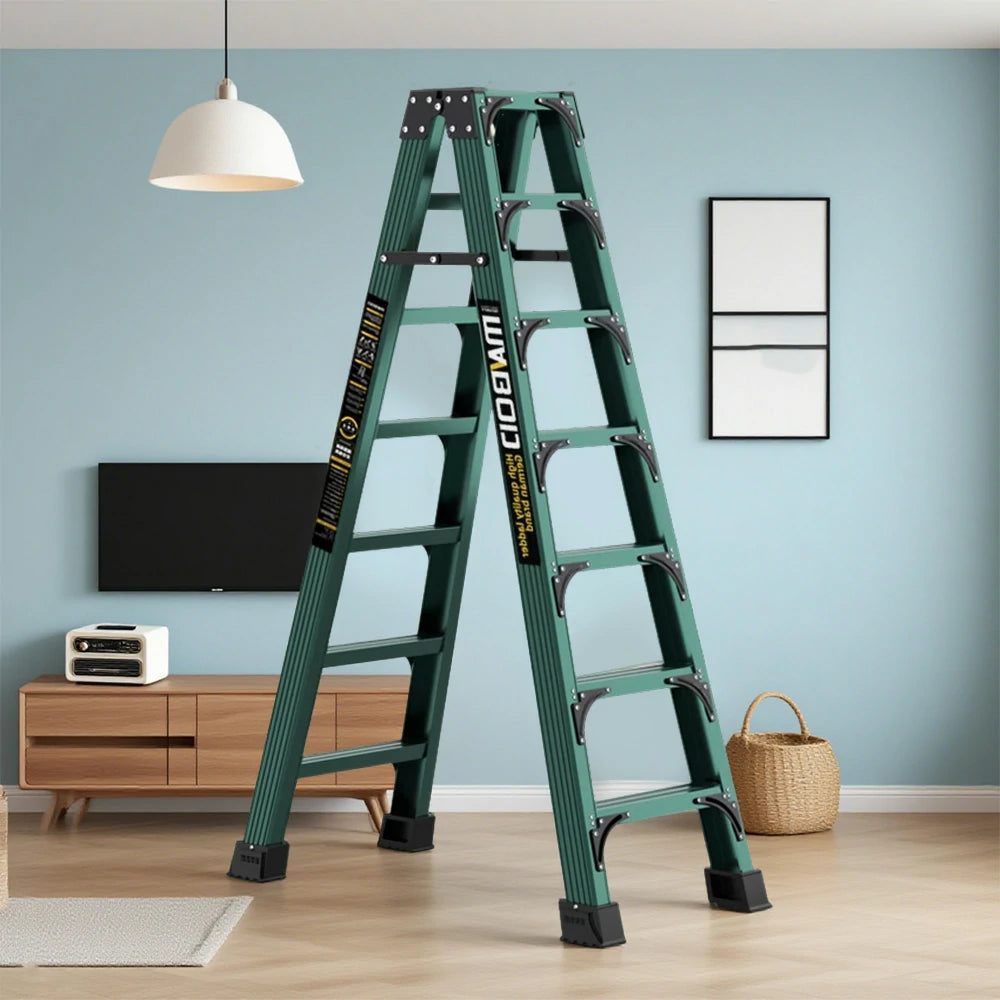 GROVIA 6/7/8/10 Step Folding Ladder, Triangular Support, Anti-Slip Pedals, Stabilizing Rod, Durable & Portable Design - Green