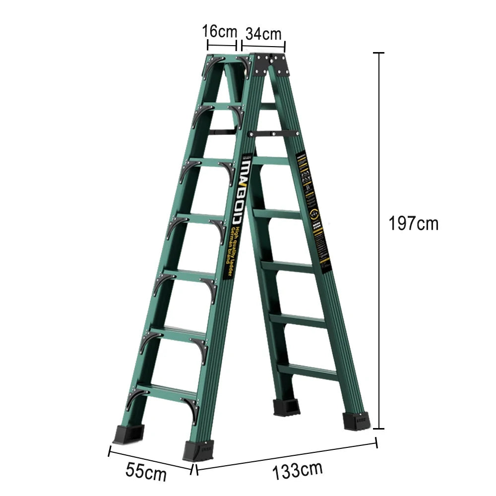 GROVIA 6/7/8/10 Step Folding Ladder, Triangular Support, Anti-Slip Pedals, Stabilizing Rod, Durable & Portable Design - Green