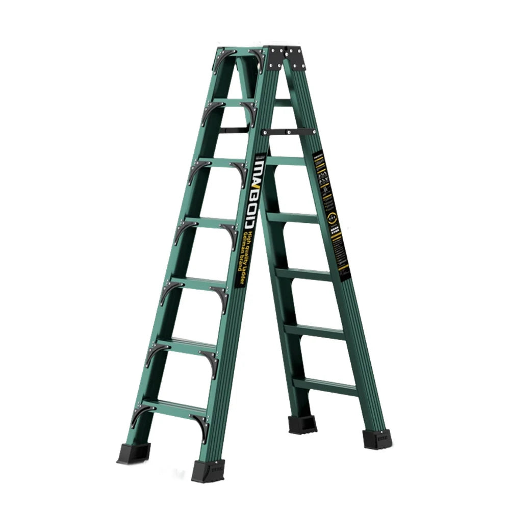 GROVIA 6/7/8/10 Step Folding Ladder, Triangular Support, Anti-Slip Pedals, Stabilizing Rod, Durable & Portable Design - Green