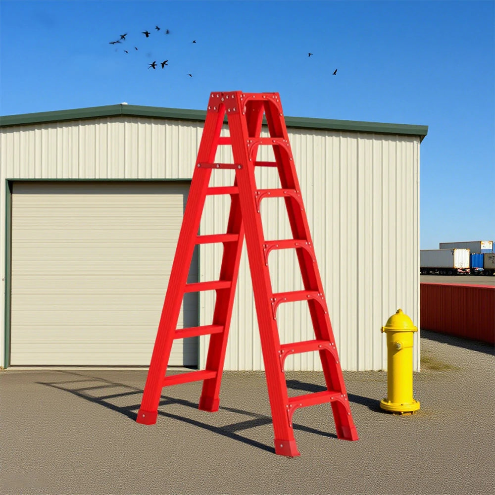 GROVIA 6/7/8/10 Step Folding Ladder, Triangular Support, Anti-Slip Pedals, Stabilizing Rod, Durable & Portable Design - Red