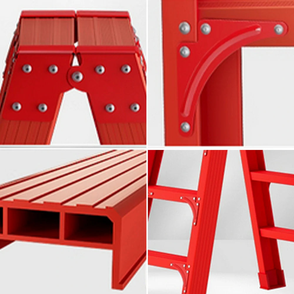GROVIA 6/7/8/10 Step Folding Ladder, Triangular Support, Anti-Slip Pedals, Stabilizing Rod, Durable & Portable Design - Red