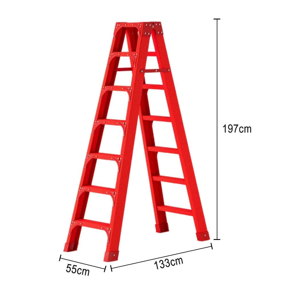 GROVIA 6/7/8/10 Step Folding Ladder, Triangular Support, Anti-Slip Pedals, Stabilizing Rod, Durable & Portable Design - Red