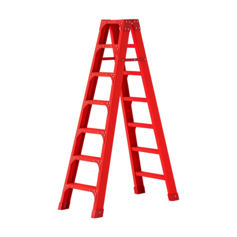 GROVIA 6/7/8/10 Step Folding Ladder, Triangular Support, Anti-Slip Pedals, Stabilizing Rod, Durable & Portable Design - Red