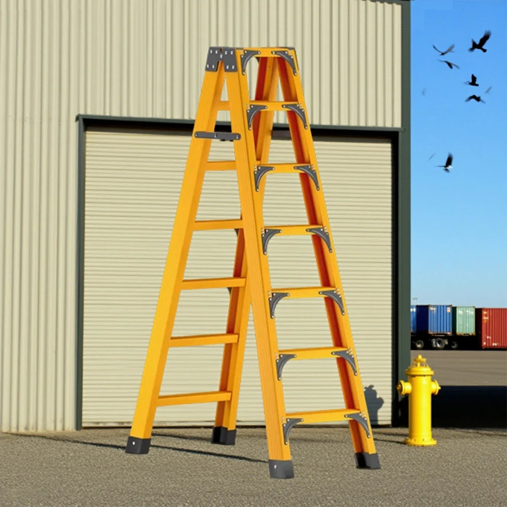 GROVIA 6/7/8/10 Step Folding Ladder, Triangular Support, Anti-Slip Pedals, Stabilizing Rod, Durable & Portable Design - Yellow