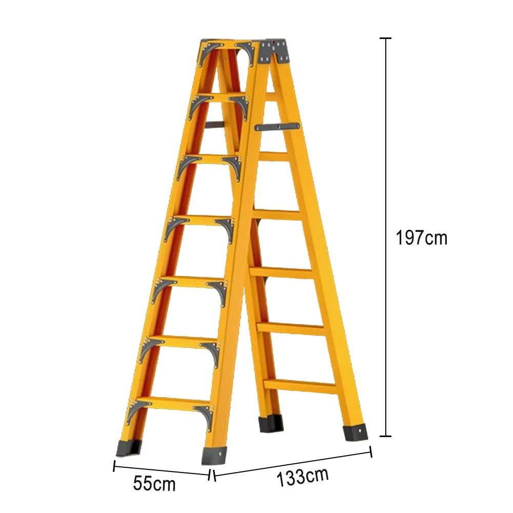 GROVIA 6/7/8/10 Step Folding Ladder, Triangular Support, Anti-Slip Pedals, Stabilizing Rod, Durable & Portable Design - Yellow
