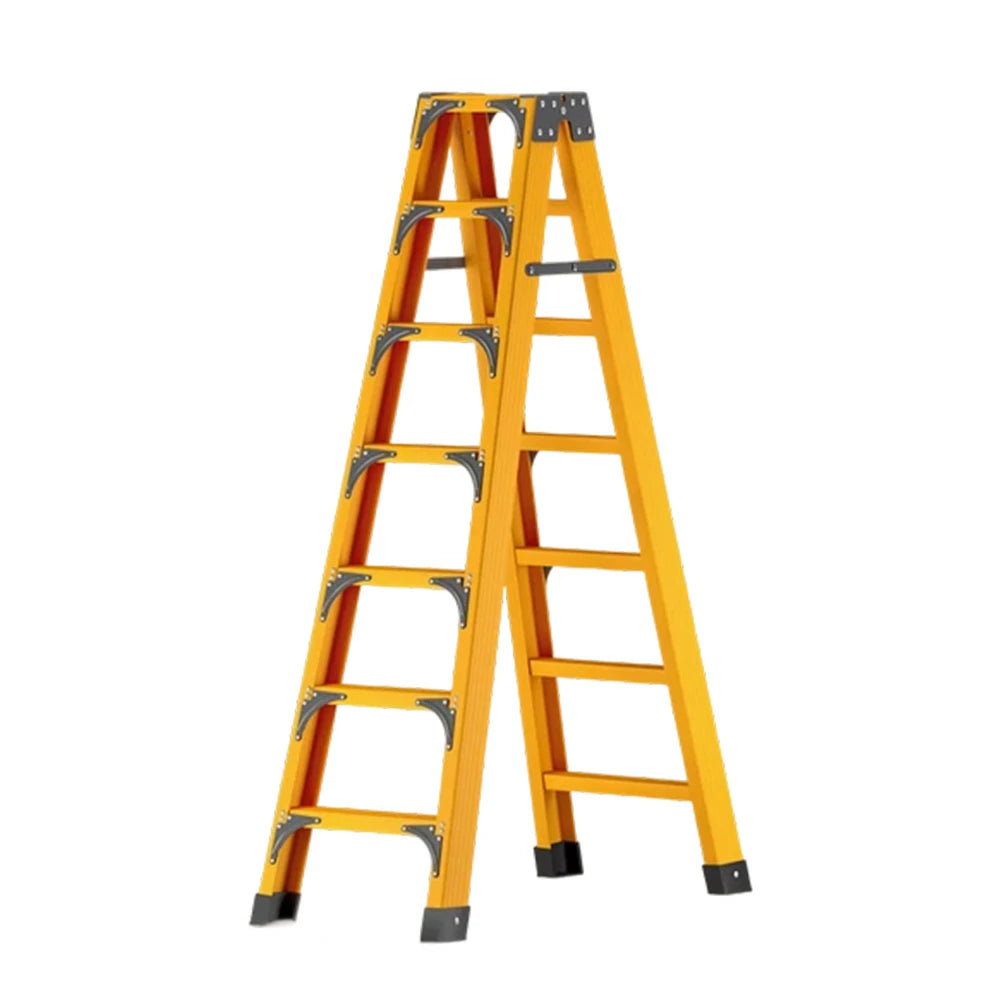 GROVIA 6/7/8/10 Step Folding Ladder, Triangular Support, Anti-Slip Pedals, Stabilizing Rod, Durable & Portable Design - Yellow