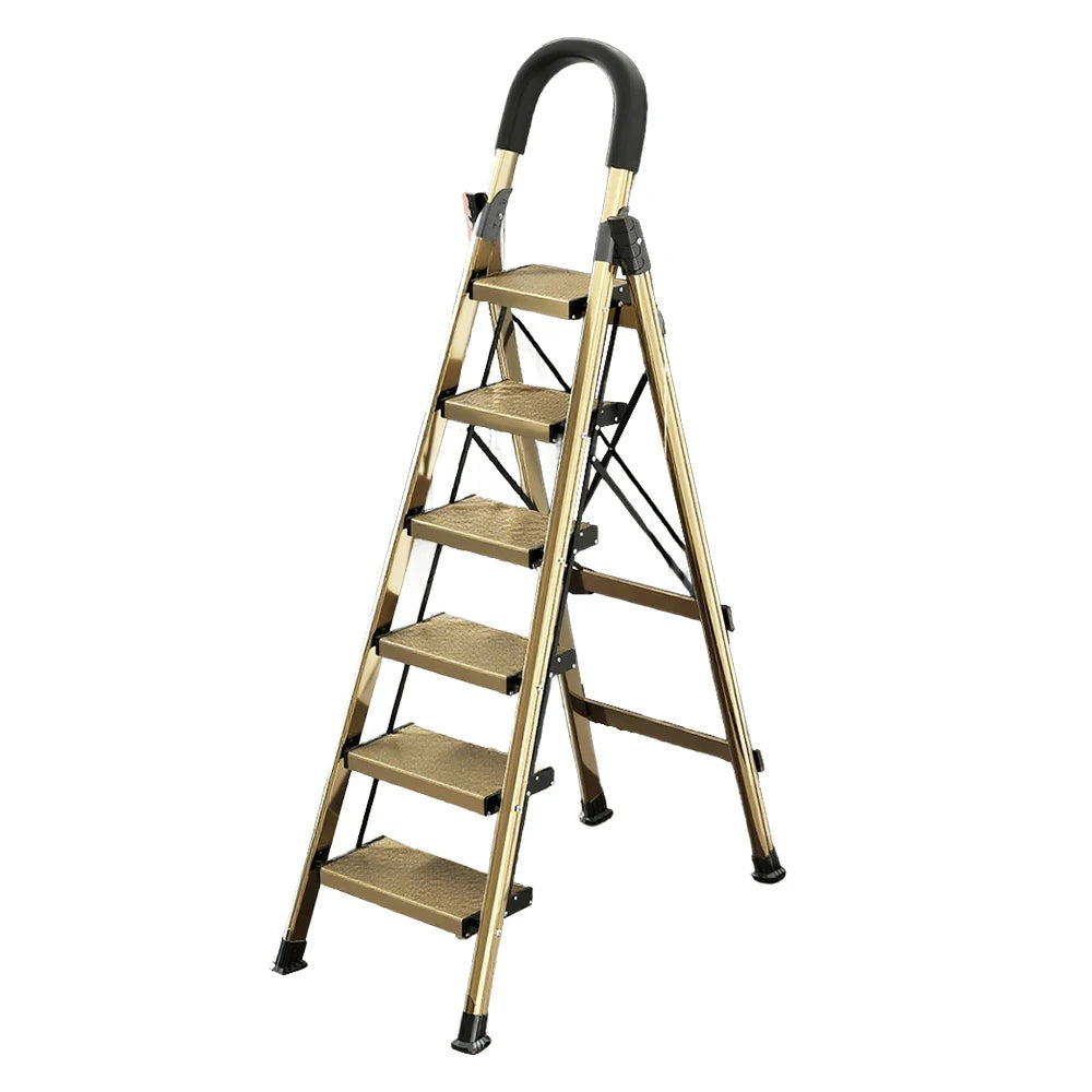 GROVIA 5/6/7 Step Lightweight Aluminum Alloy Folding Ladder, Extra-Wide 20cm Pedals, X-Shaped Support, Anti-Slip Design
