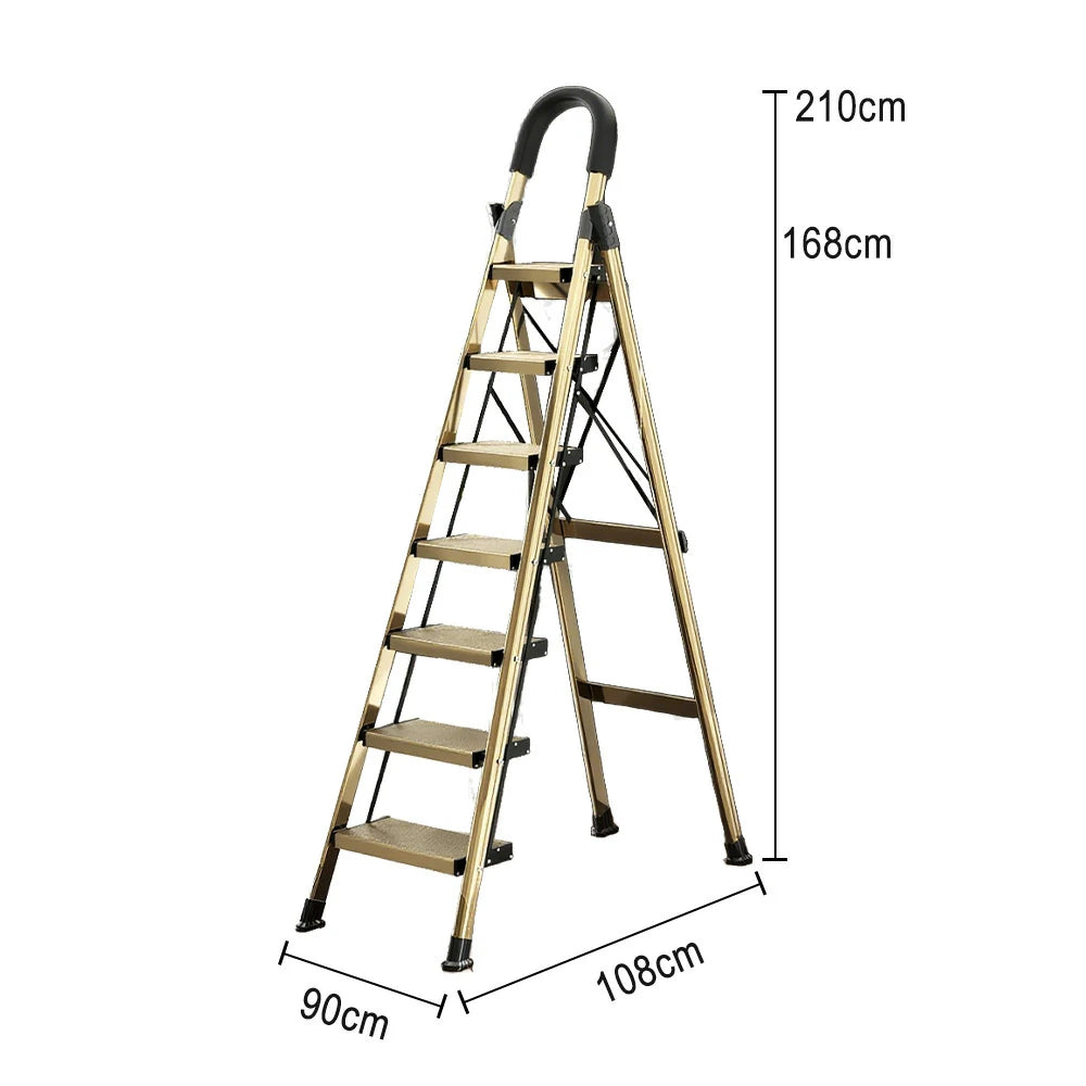 GROVIA 5/6/7 Step Lightweight Aluminum Alloy Folding Ladder, Extra-Wide 20cm Pedals, X-Shaped Support, Anti-Slip Design