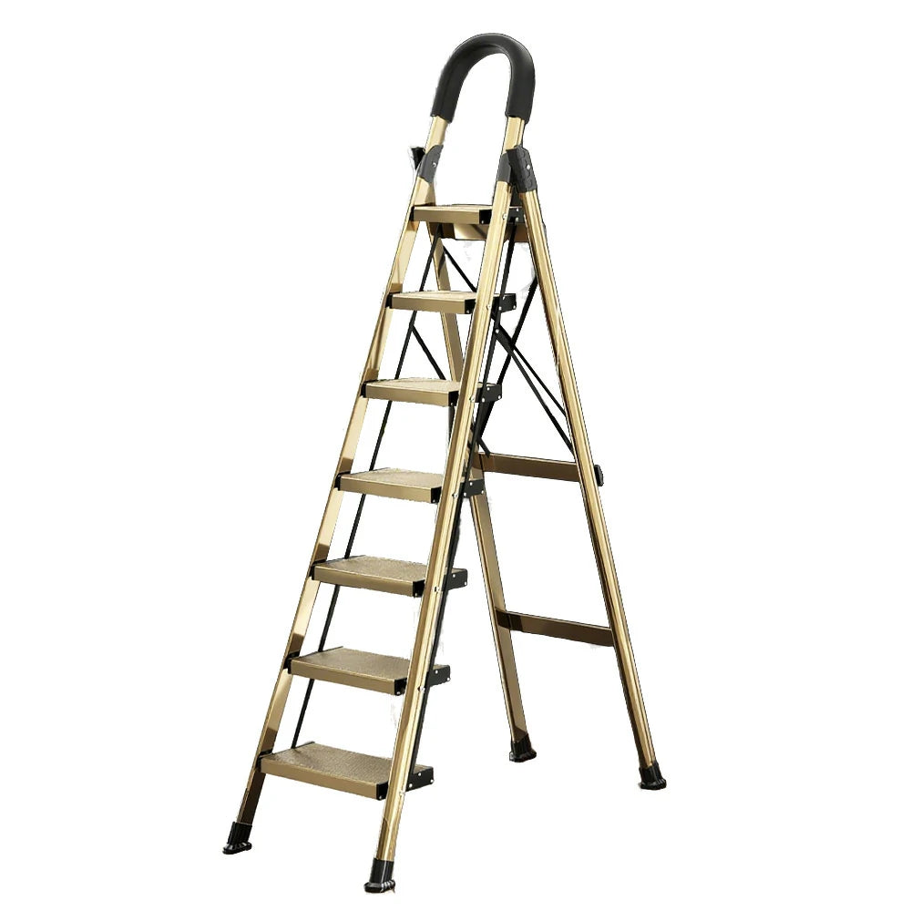 GROVIA 5/6/7 Step Lightweight Aluminum Alloy Folding Ladder, Extra-Wide 20cm Pedals, X-Shaped Support, Anti-Slip Design