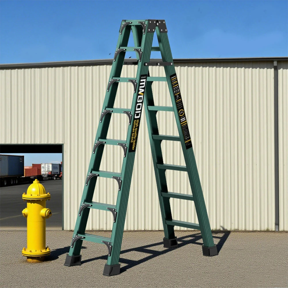 GROVIA 6/7/8/10 Step Folding Ladder, Triangular Support, Anti-Slip Pedals, Stabilizing Rod, Durable & Portable Design - Green