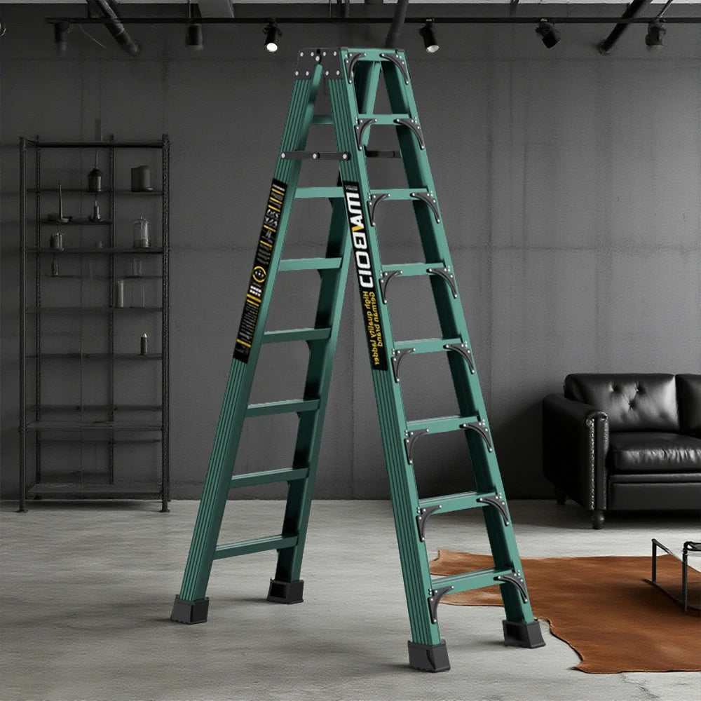 GROVIA 6/7/8/10 Step Folding Ladder, Triangular Support, Anti-Slip Pedals, Stabilizing Rod, Durable & Portable Design - Green