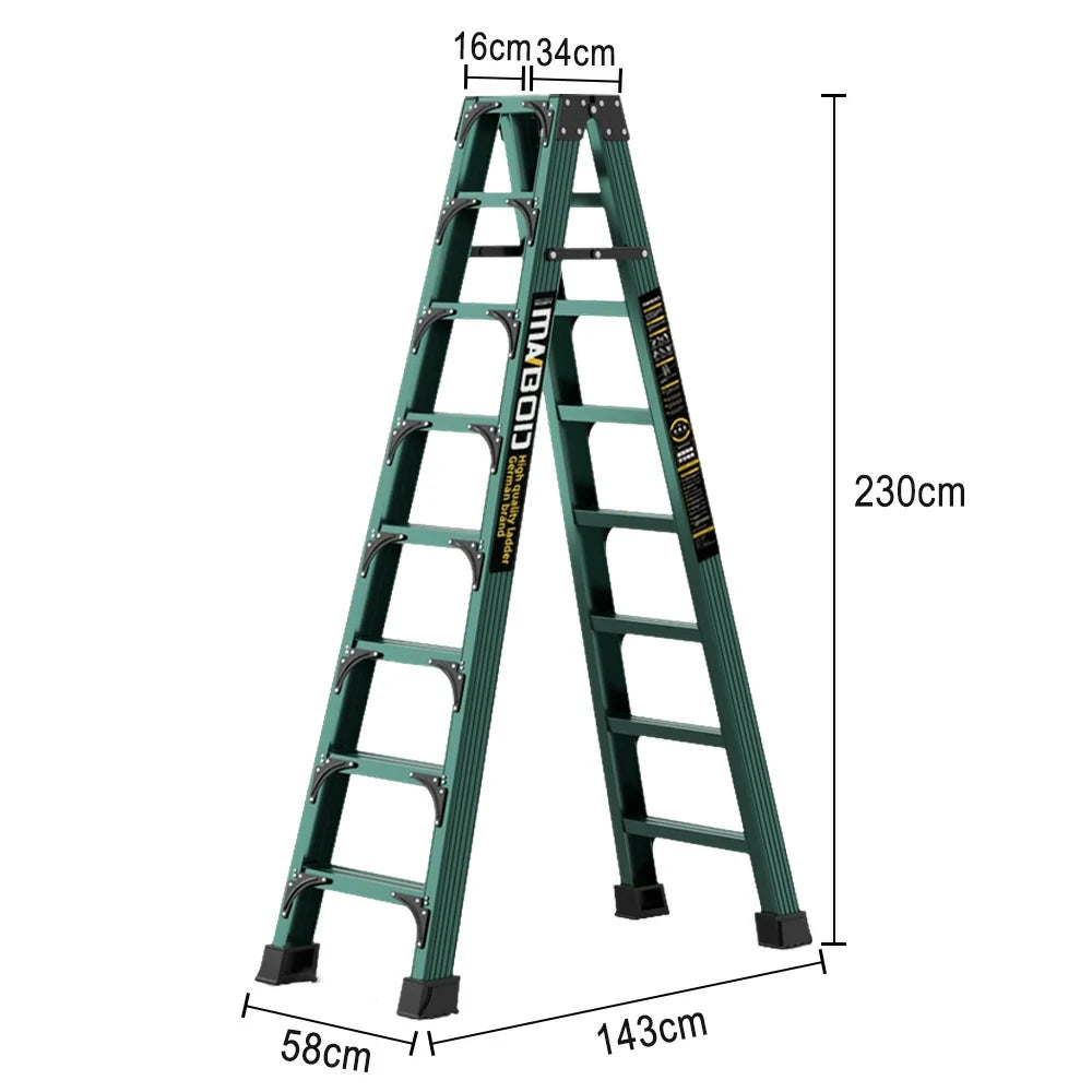 GROVIA 6/7/8/10 Step Folding Ladder, Triangular Support, Anti-Slip Pedals, Stabilizing Rod, Durable & Portable Design - Green