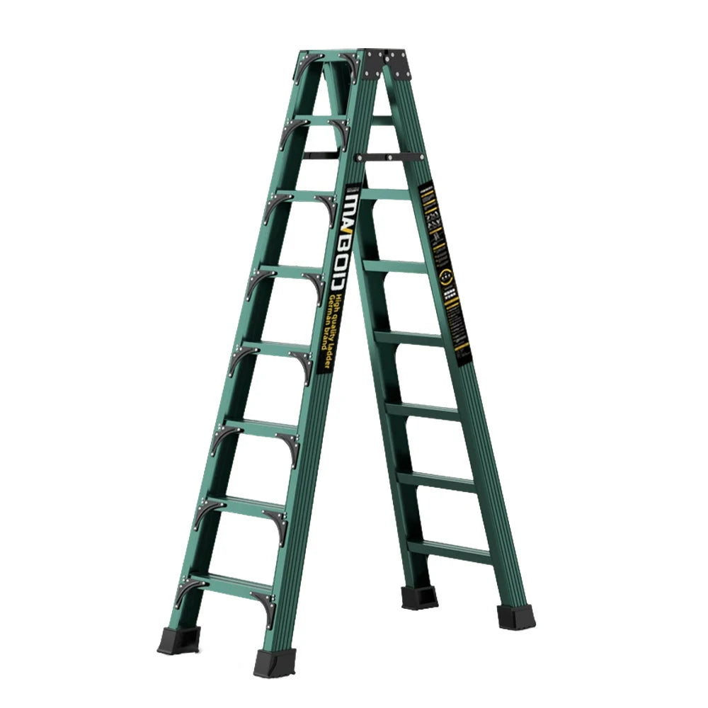 GROVIA 6/7/8/10 Step Folding Ladder, Triangular Support, Anti-Slip Pedals, Stabilizing Rod, Durable & Portable Design - Green