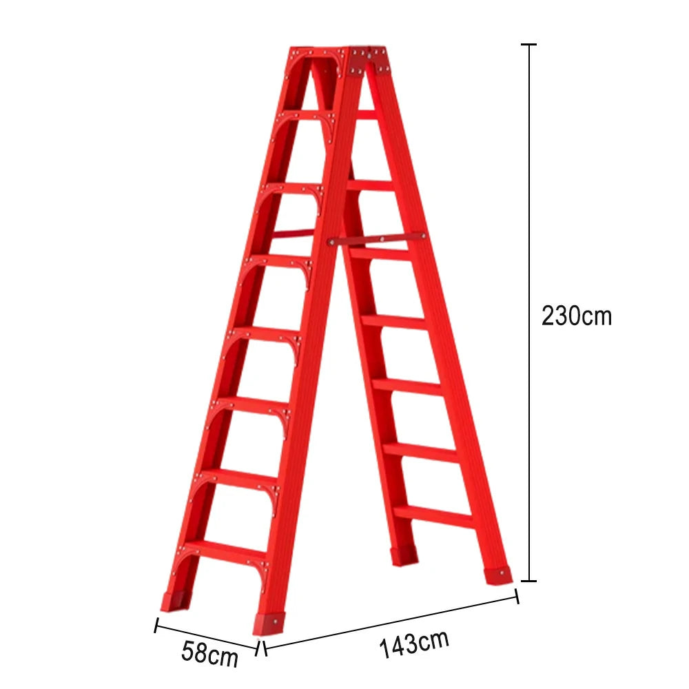 GROVIA 6/7/8/10 Step Folding Ladder, Triangular Support, Anti-Slip Pedals, Stabilizing Rod, Durable & Portable Design - Red