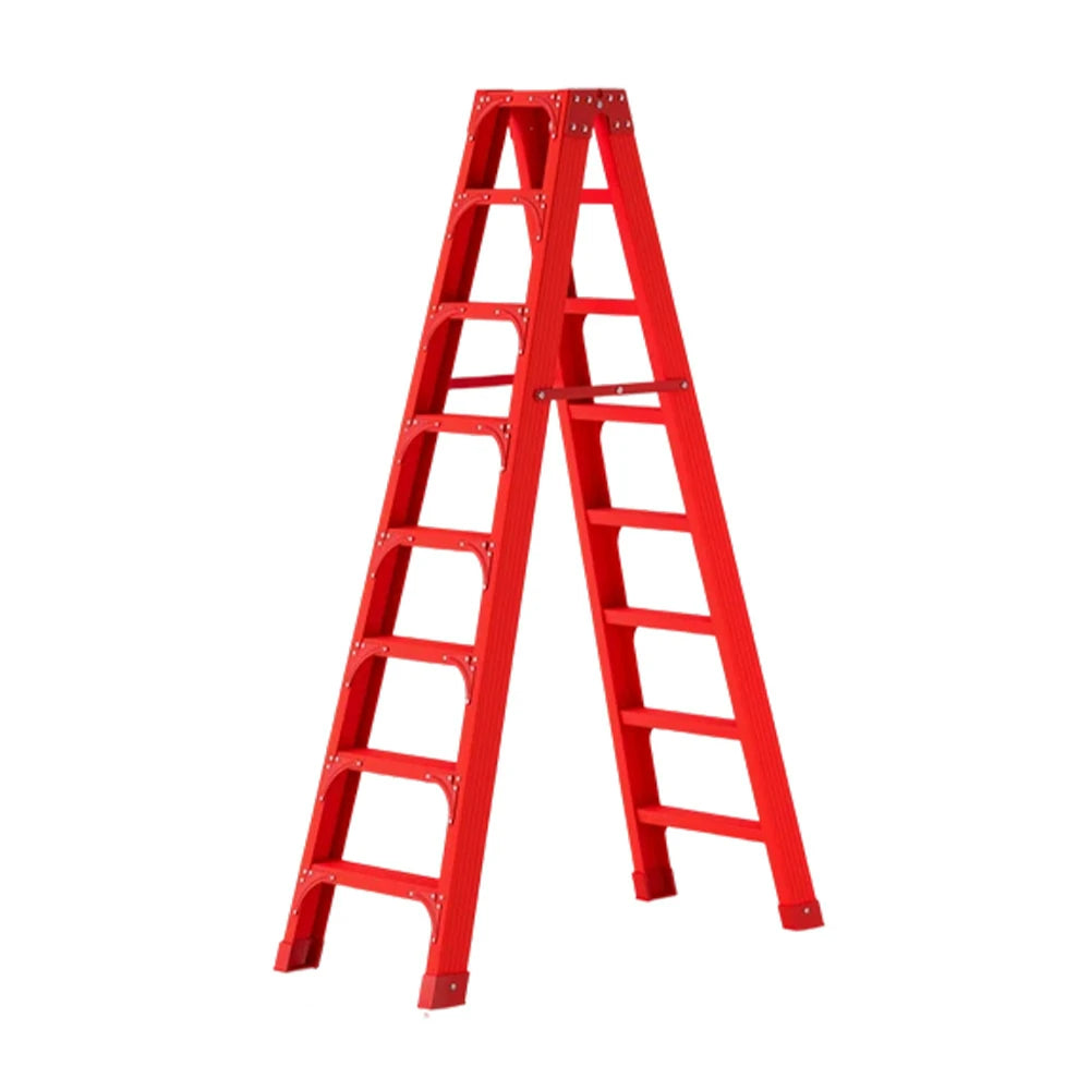 GROVIA 6/7/8/10 Step Folding Ladder, Triangular Support, Anti-Slip Pedals, Stabilizing Rod, Durable & Portable Design - Red