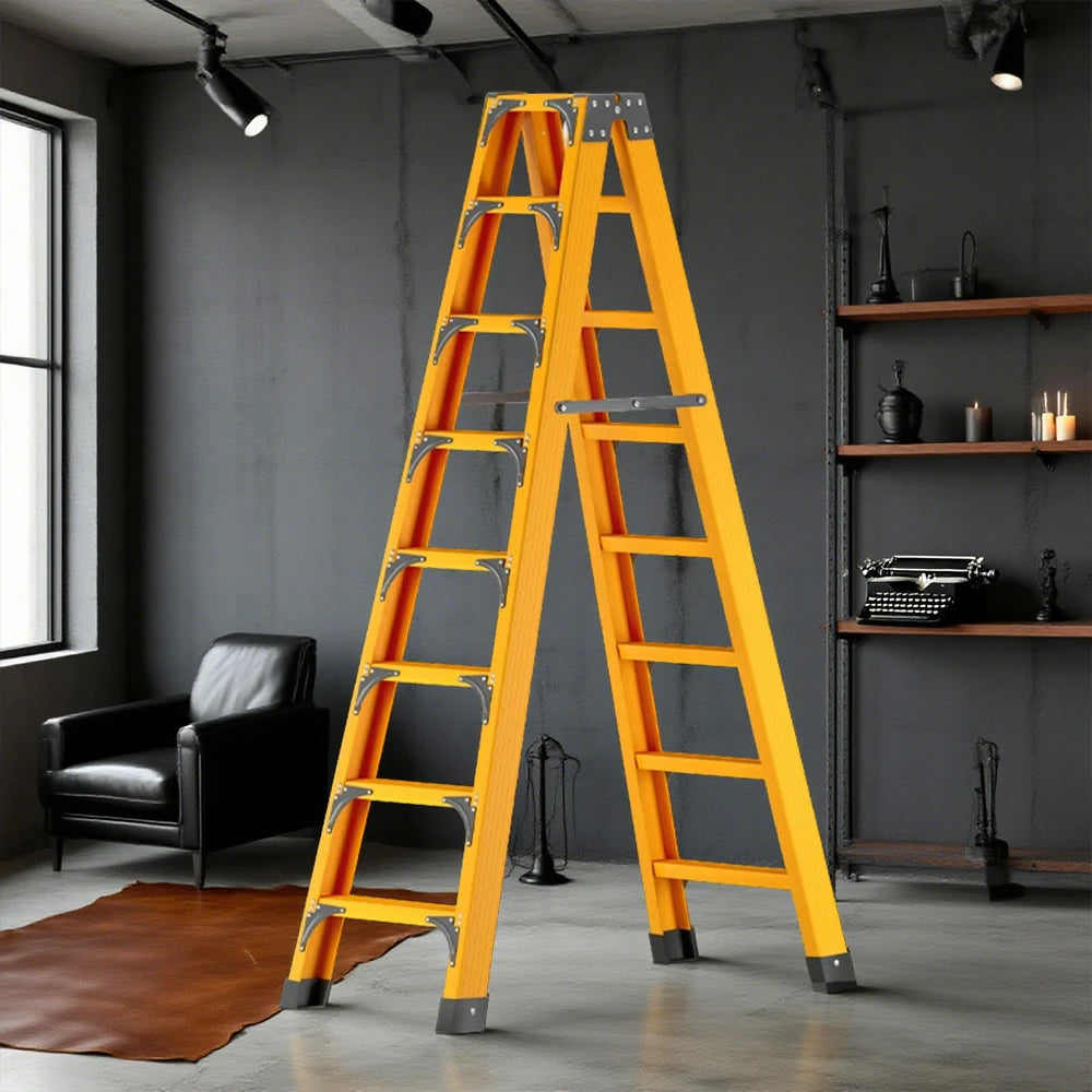 GROVIA 6/7/8/10 Step Folding Ladder, Triangular Support, Anti-Slip Pedals, Stabilizing Rod, Durable & Portable Design - Yellow