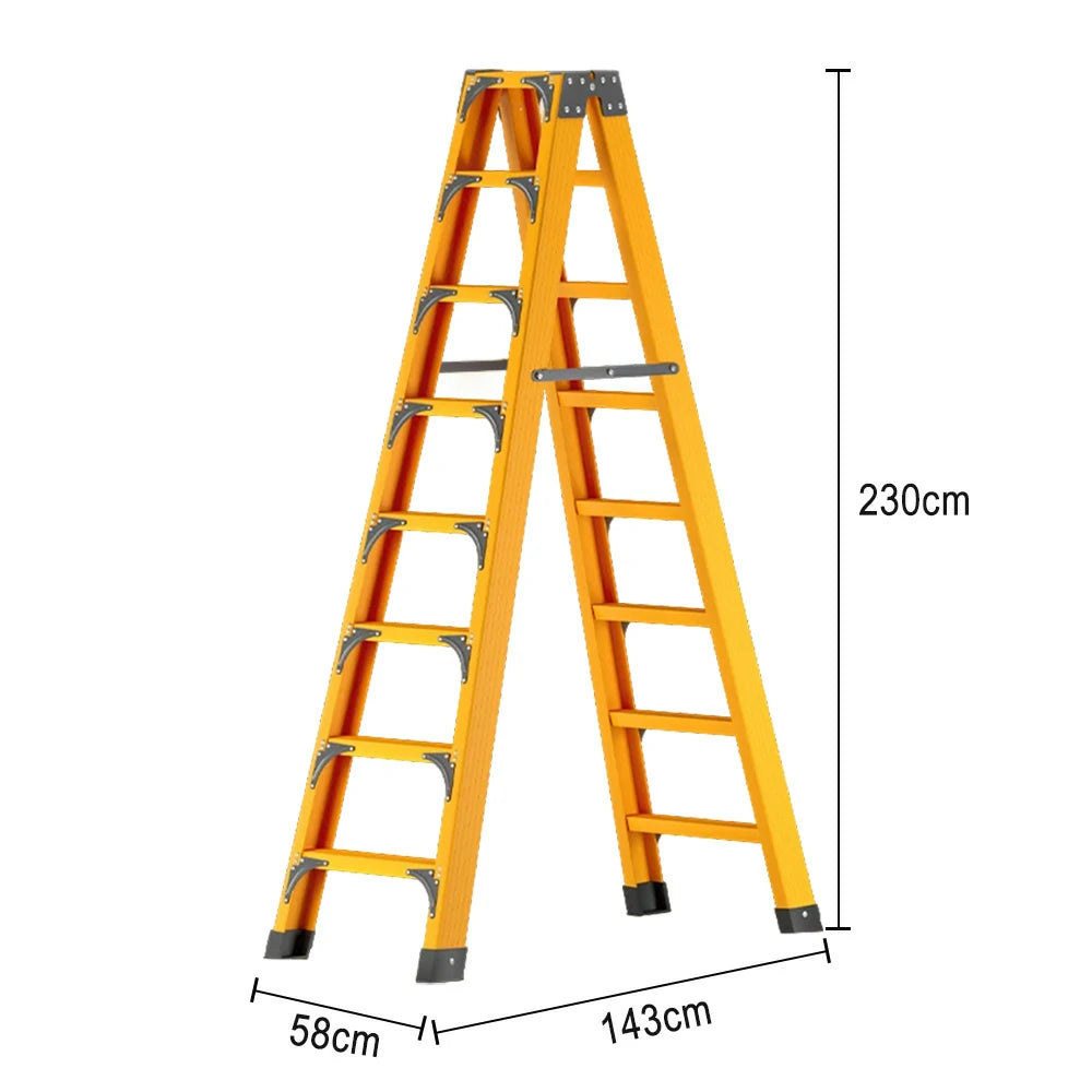 GROVIA 6/7/8/10 Step Folding Ladder, Triangular Support, Anti-Slip Pedals, Stabilizing Rod, Durable & Portable Design - Yellow