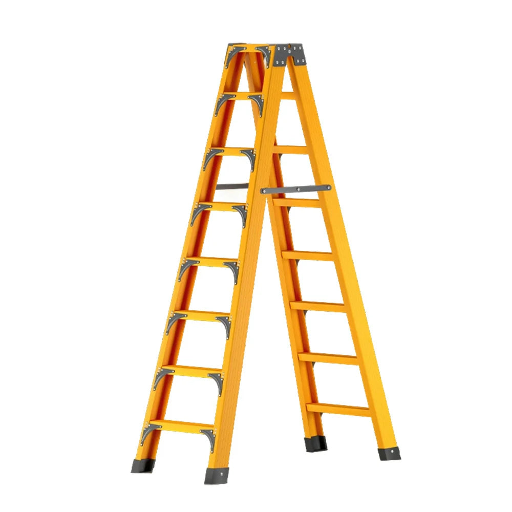 GROVIA 6/7/8/10 Step Folding Ladder, Triangular Support, Anti-Slip Pedals, Stabilizing Rod, Durable & Portable Design - Yellow