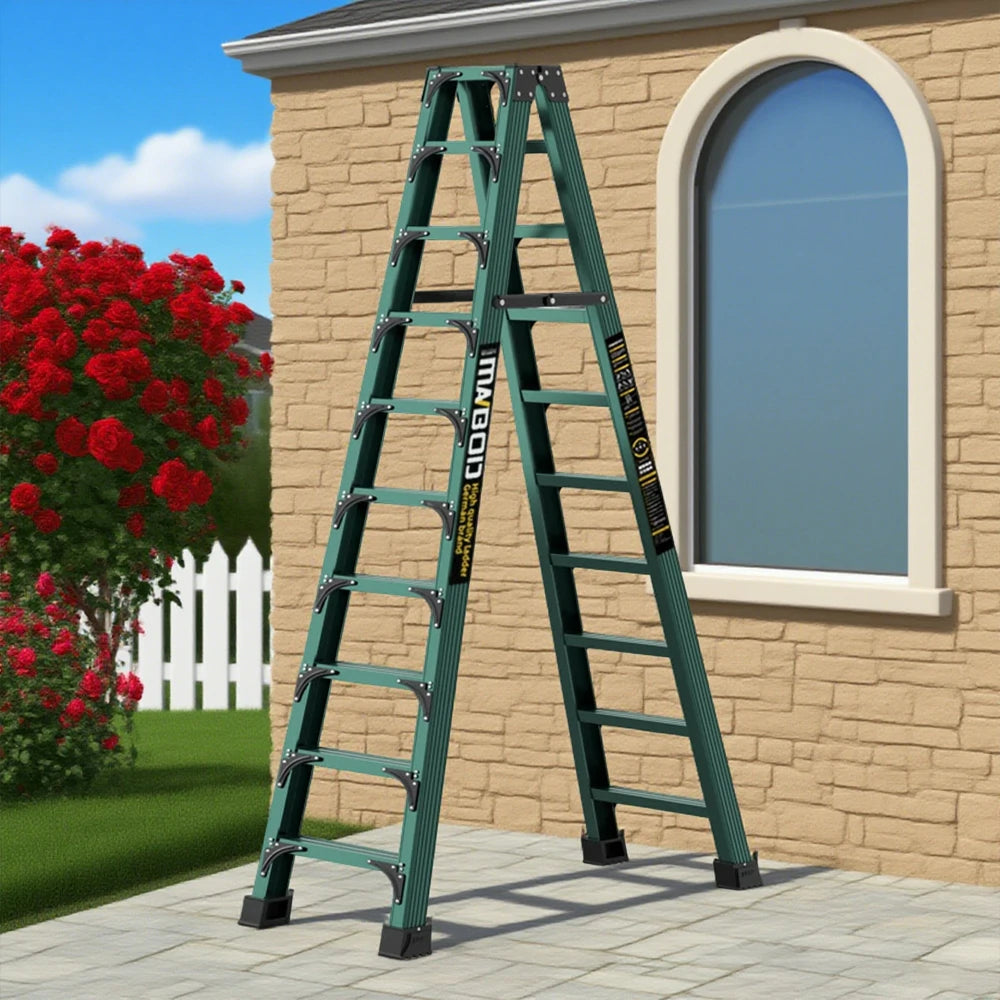 GROVIA 6/7/8/10 Step Folding Ladder, Triangular Support, Anti-Slip Pedals, Stabilizing Rod, Durable & Portable Design - Green