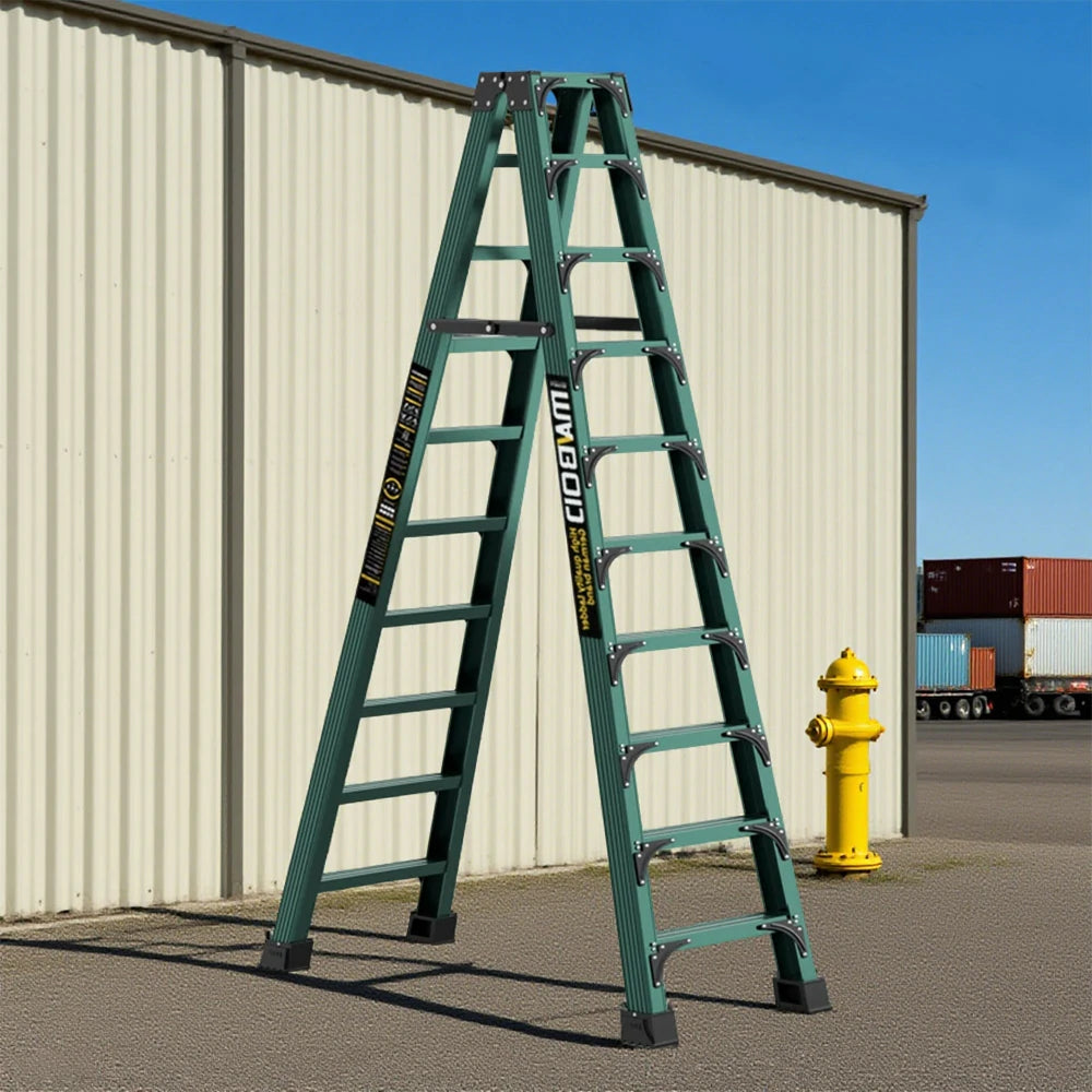 GROVIA 6/7/8/10 Step Folding Ladder, Triangular Support, Anti-Slip Pedals, Stabilizing Rod, Durable & Portable Design - Green