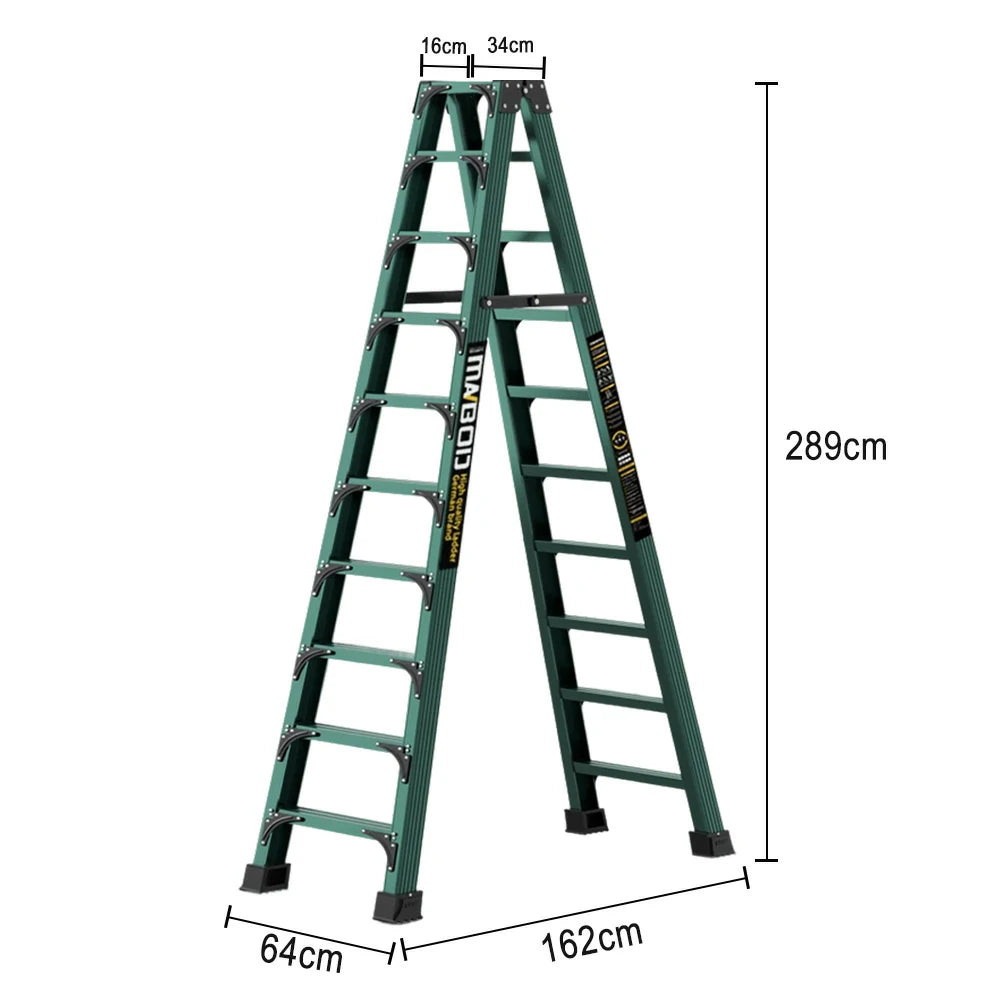 GROVIA 6/7/8/10 Step Folding Ladder, Triangular Support, Anti-Slip Pedals, Stabilizing Rod, Durable & Portable Design - Green