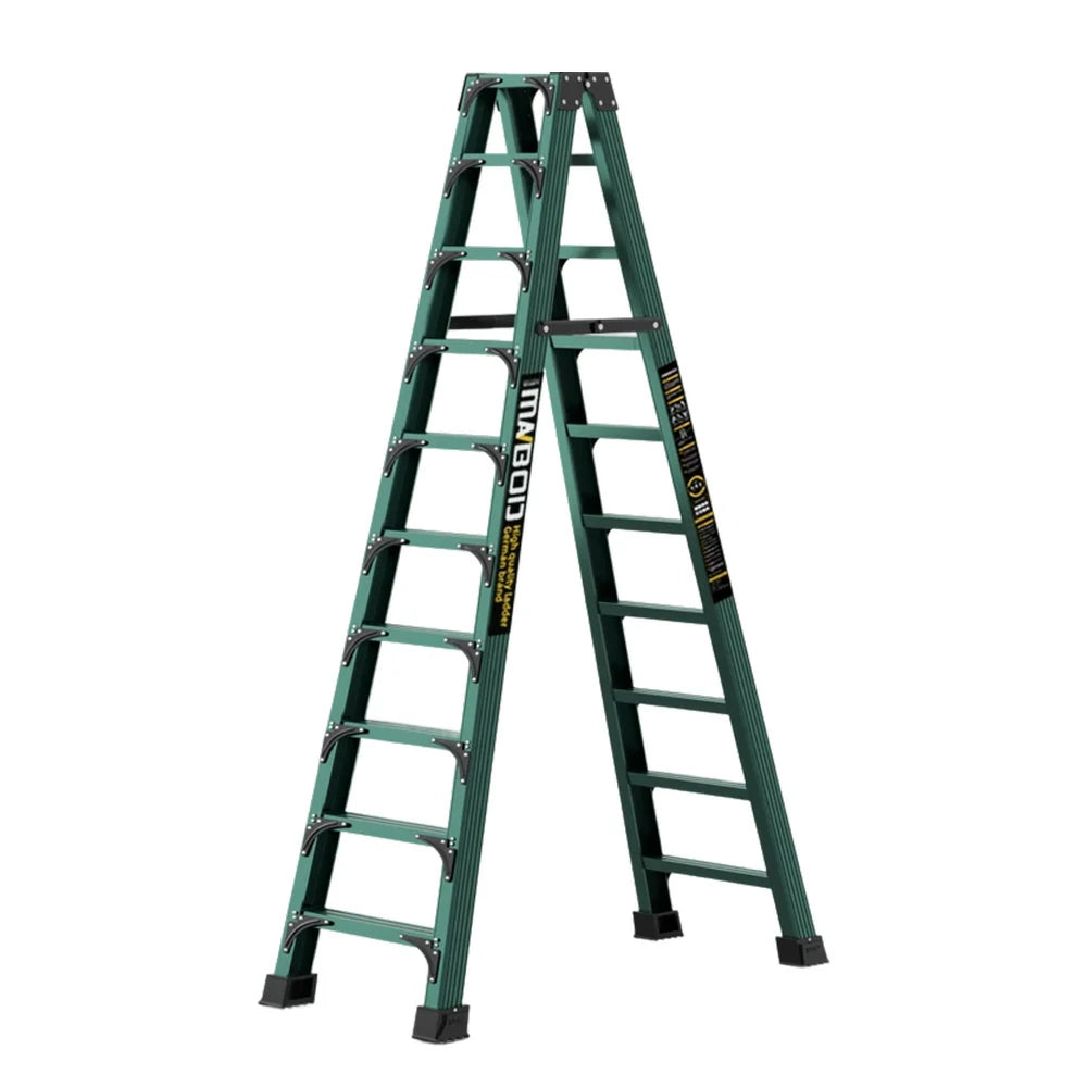 GROVIA 6/7/8/10 Step Folding Ladder, Triangular Support, Anti-Slip Pedals, Stabilizing Rod, Durable & Portable Design - Green