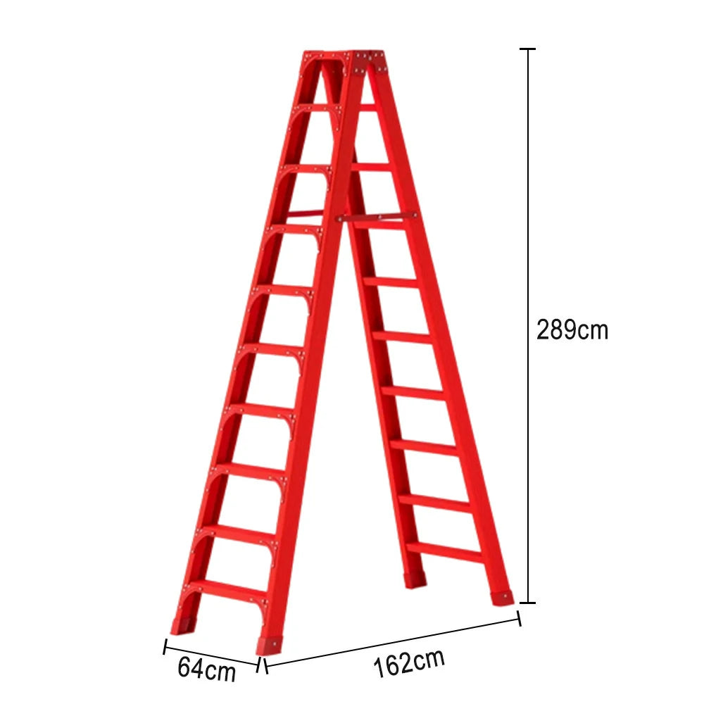 GROVIA 6/7/8/10 Step Folding Ladder, Triangular Support, Anti-Slip Pedals, Stabilizing Rod, Durable & Portable Design - Red