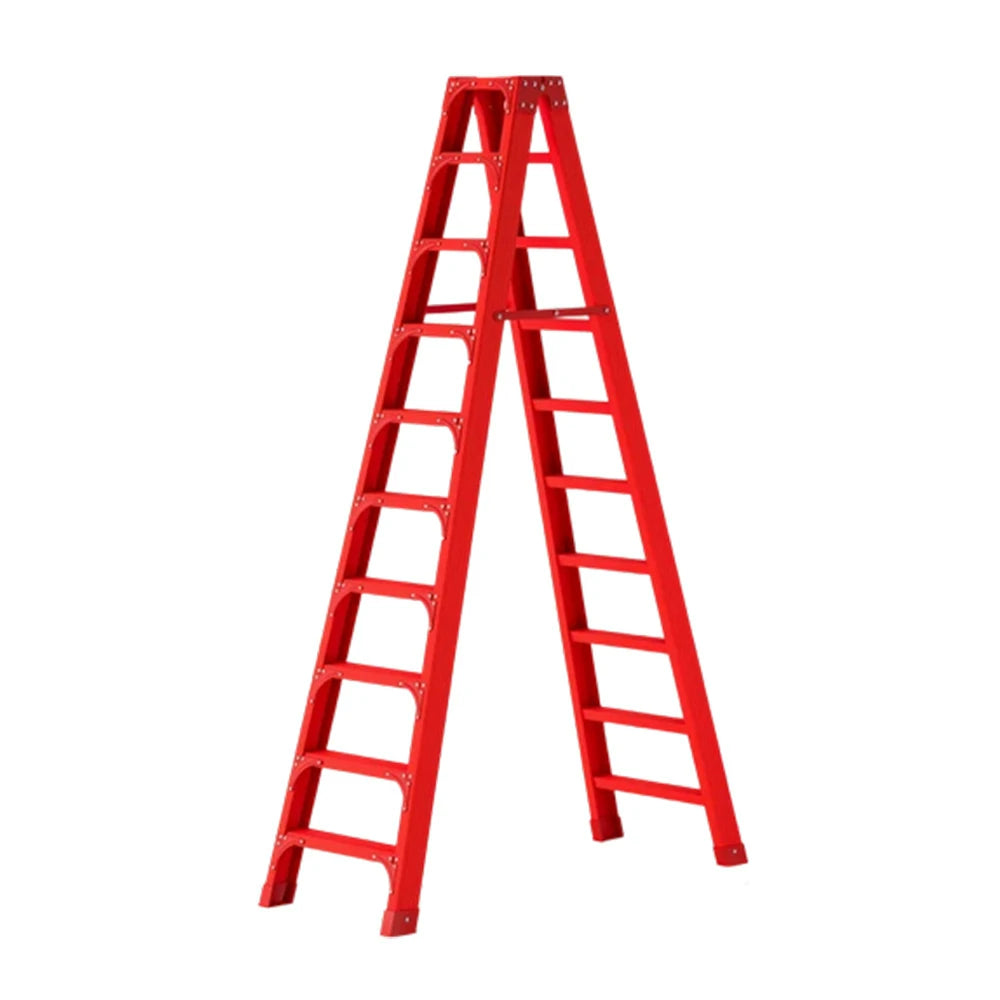 GROVIA 6/7/8/10 Step Folding Ladder, Triangular Support, Anti-Slip Pedals, Stabilizing Rod, Durable & Portable Design - Red