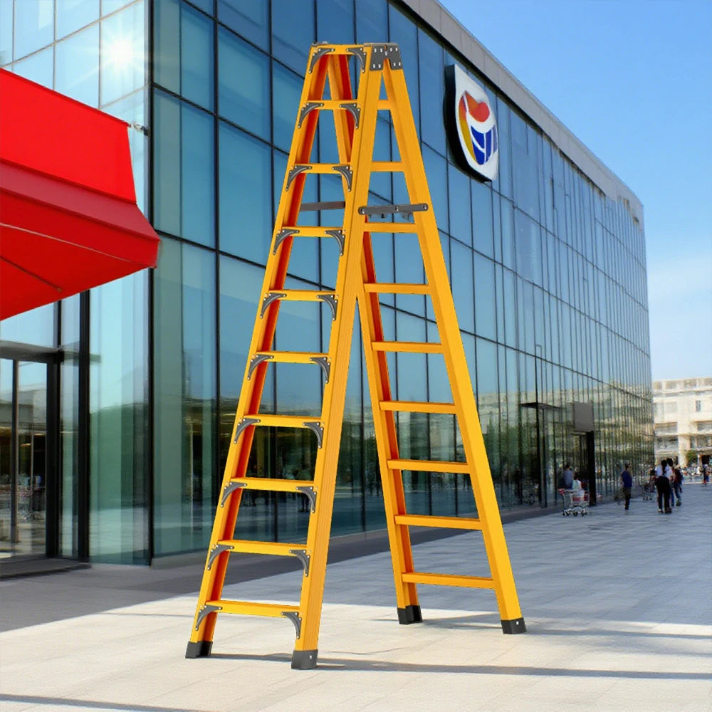 GROVIA 6/7/8/10 Step Folding Ladder, Triangular Support, Anti-Slip Pedals, Stabilizing Rod, Durable & Portable Design - Yellow