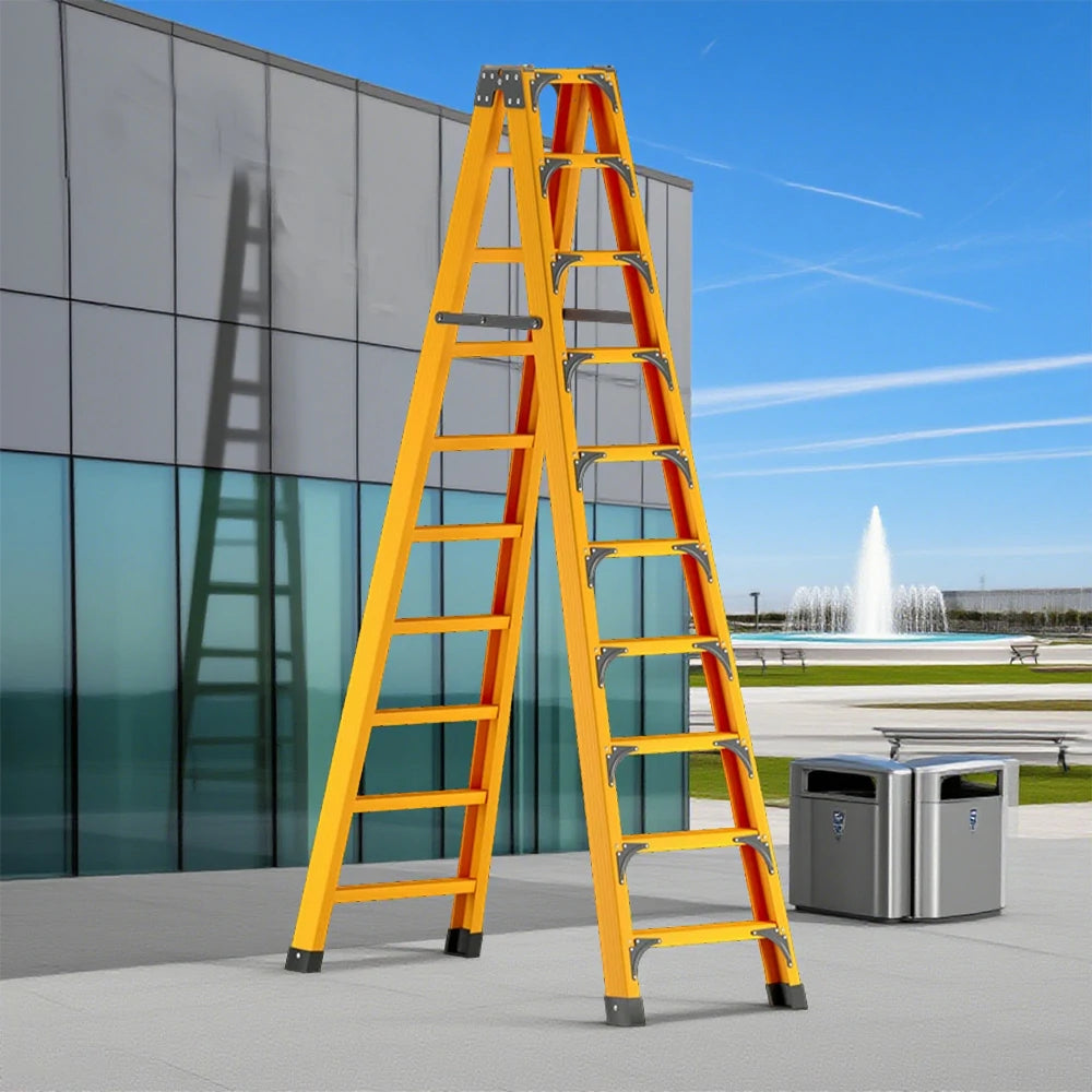 GROVIA 6/7/8/10 Step Folding Ladder, Triangular Support, Anti-Slip Pedals, Stabilizing Rod, Durable & Portable Design - Yellow