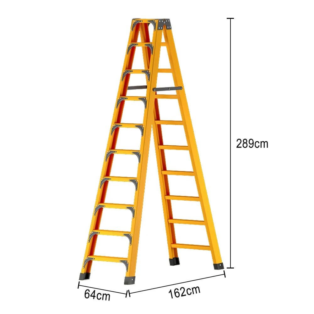 GROVIA 6/7/8/10 Step Folding Ladder, Triangular Support, Anti-Slip Pedals, Stabilizing Rod, Durable & Portable Design - Yellow