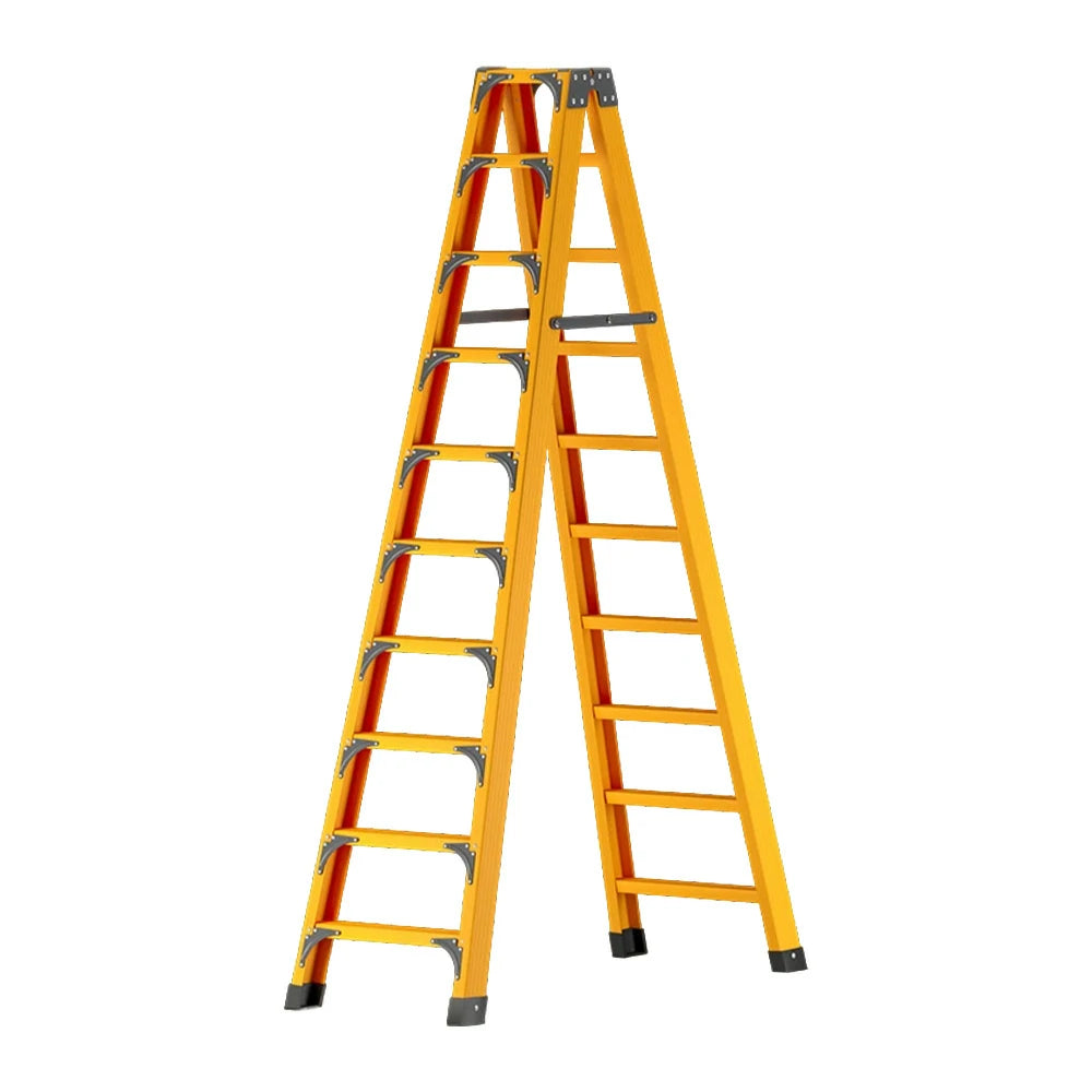 GROVIA 6/7/8/10 Step Folding Ladder, Triangular Support, Anti-Slip Pedals, Stabilizing Rod, Durable & Portable Design - Yellow