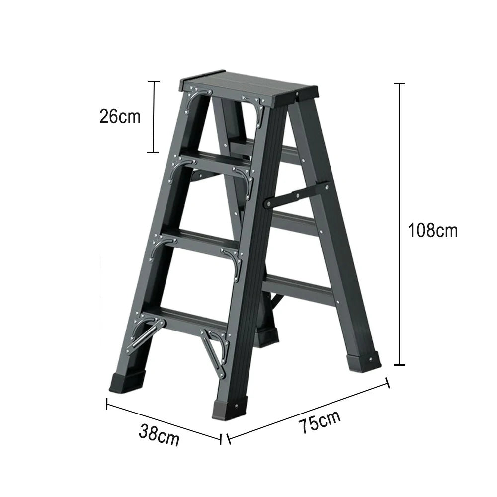 GROVIA 4/5/6-Step Aluminium Folding Ladder - 14.5cm Thick, 15cm Wide Pedal, Anti-Slip Feet - Grey