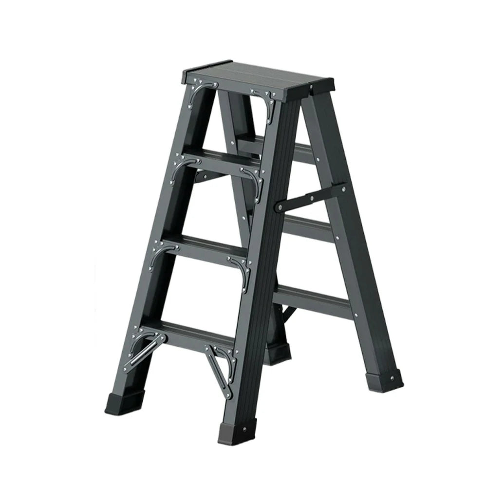 GROVIA 4/5/6-Step Aluminium Folding Ladder - 14.5cm Thick, 15cm Wide Pedal, Anti-Slip Feet - Grey