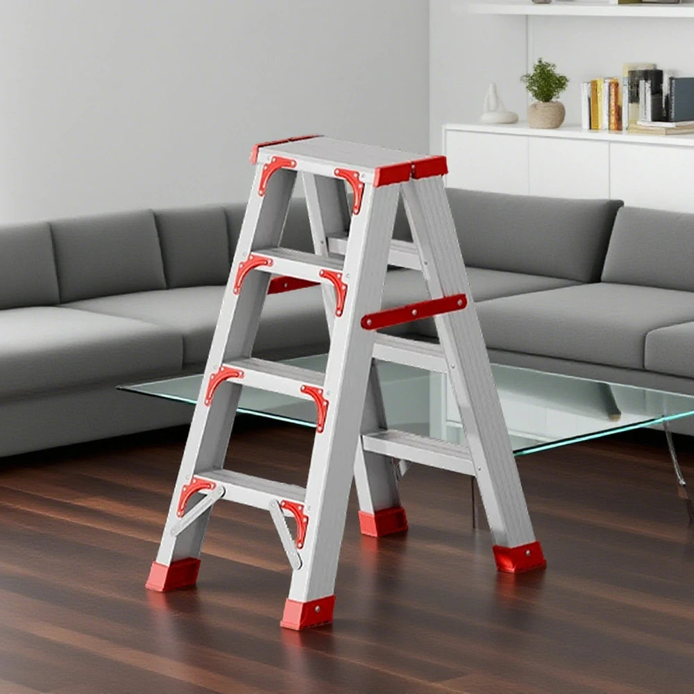 GROVIA 4/5/6-Step Aluminium Folding Ladder - 14.5cm Thick, 15cm Wide Pedal, Anti-Slip Feet - Red