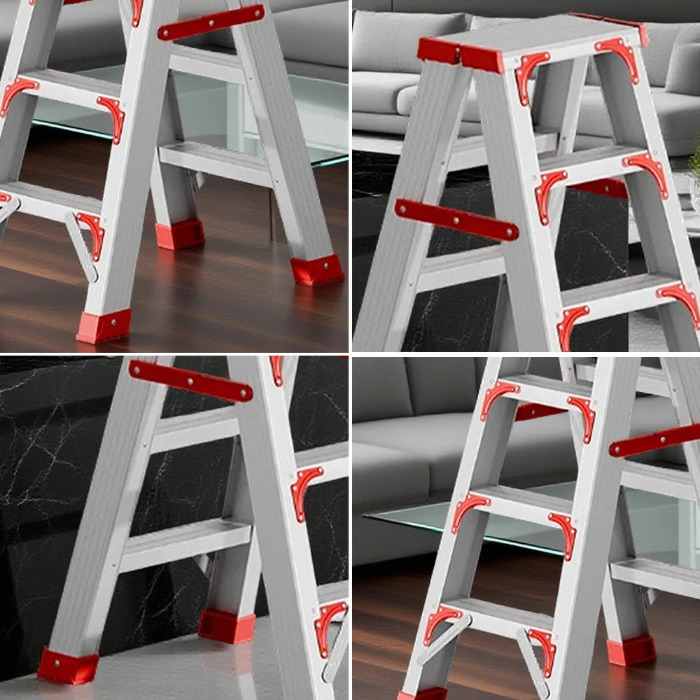 GROVIA 4/5/6-Step Aluminium Folding Ladder - 14.5cm Thick, 15cm Wide Pedal, Anti-Slip Feet - Red