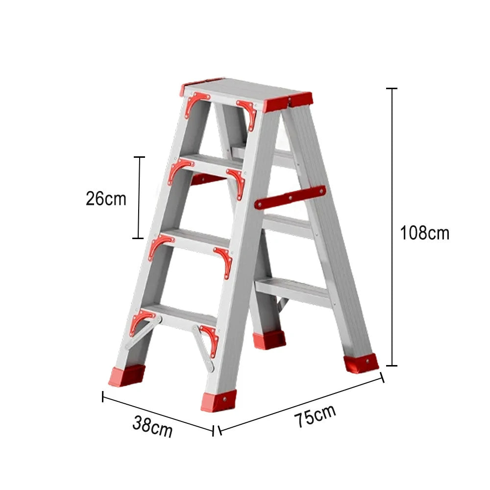 GROVIA 4/5/6-Step Aluminium Folding Ladder - 14.5cm Thick, 15cm Wide Pedal, Anti-Slip Feet - Red