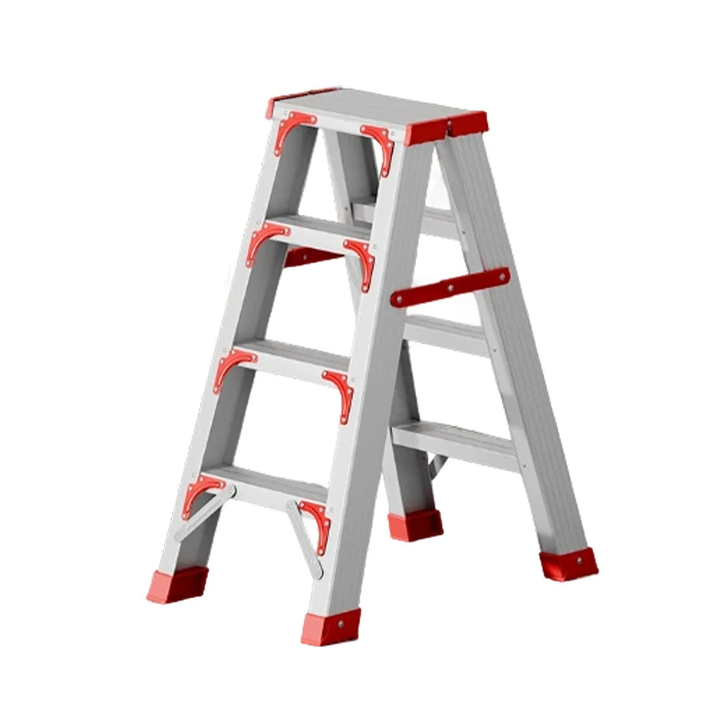 GROVIA 4/5/6-Step Aluminium Folding Ladder - 14.5cm Thick, 15cm Wide Pedal, Anti-Slip Feet - Red