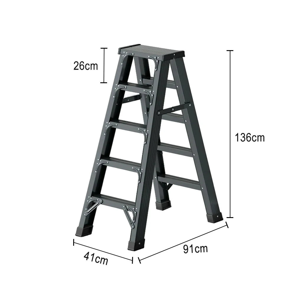 GROVIA 4/5/6-Step Aluminium Folding Ladder - 14.5cm Thick, 15cm Wide Pedal, Anti-Slip Feet - Grey