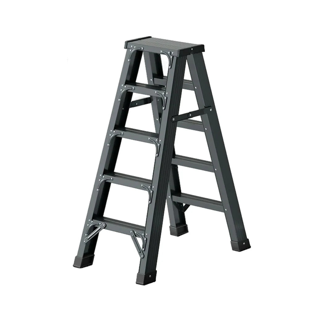 GROVIA 4/5/6-Step Aluminium Folding Ladder - 14.5cm Thick, 15cm Wide Pedal, Anti-Slip Feet - Grey