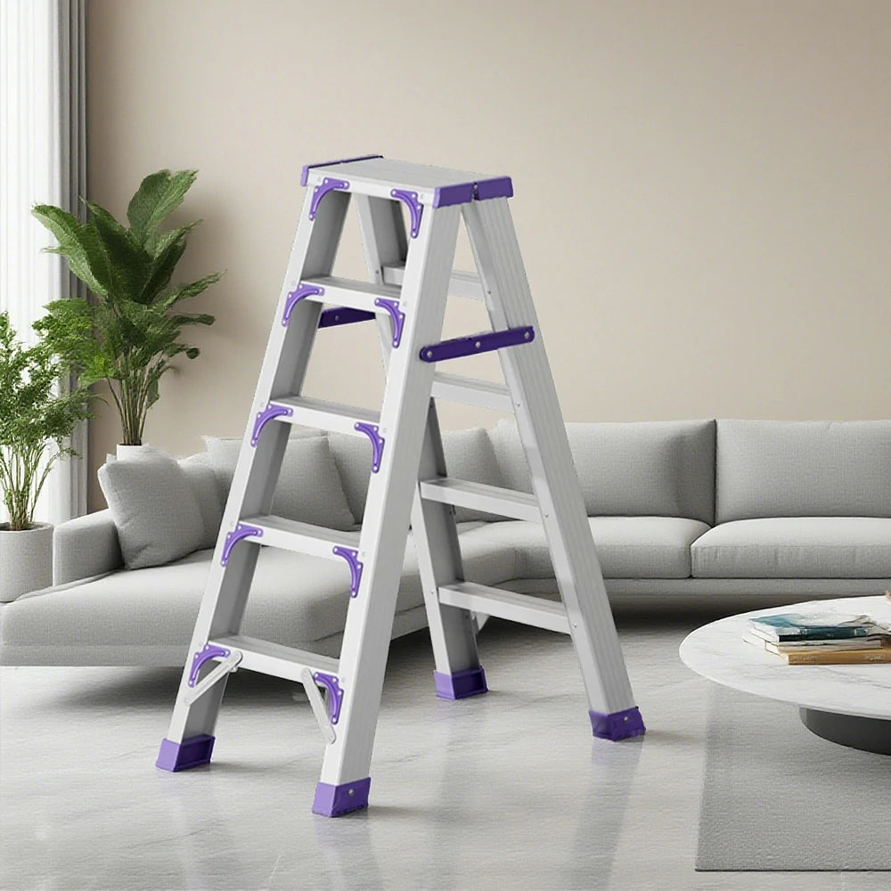 GROVIA 4/5/6-Step Aluminium Folding Ladder - 14.5cm Thick, 15cm Wide Pedal, Anti-Slip Feet - Purple