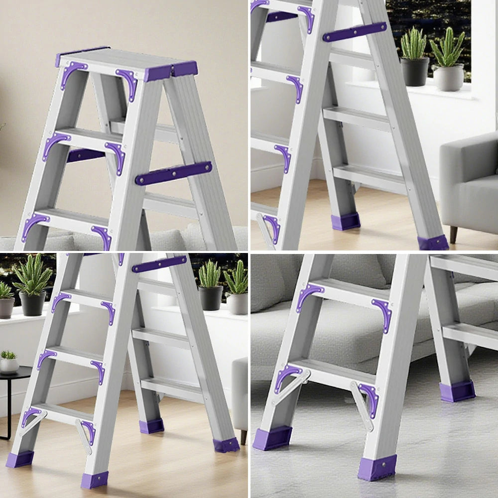 GROVIA 4/5/6-Step Aluminium Folding Ladder - 14.5cm Thick, 15cm Wide Pedal, Anti-Slip Feet - Purple