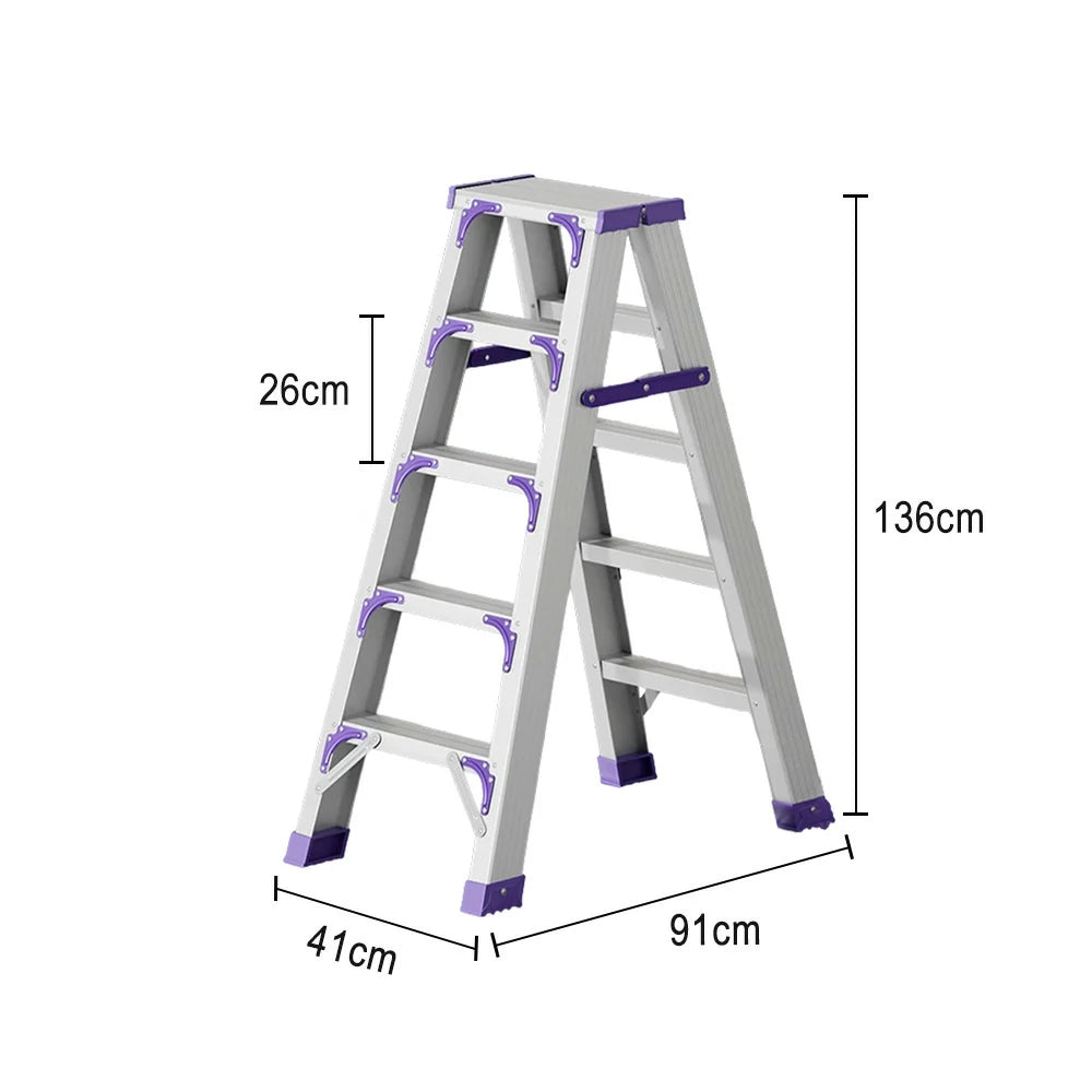 GROVIA 4/5/6-Step Aluminium Folding Ladder - 14.5cm Thick, 15cm Wide Pedal, Anti-Slip Feet - Purple
