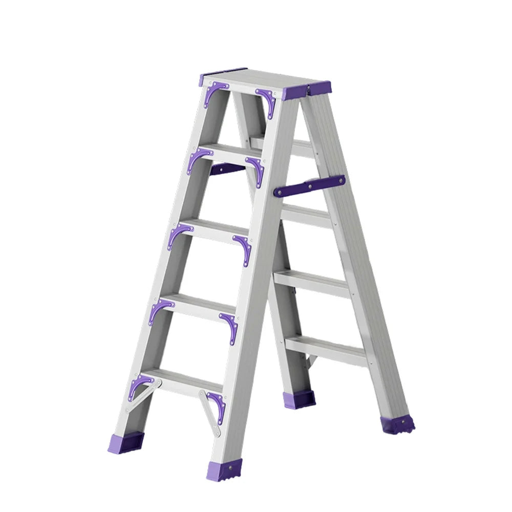 GROVIA 4/5/6-Step Aluminium Folding Ladder - 14.5cm Thick, 15cm Wide Pedal, Anti-Slip Feet - Purple