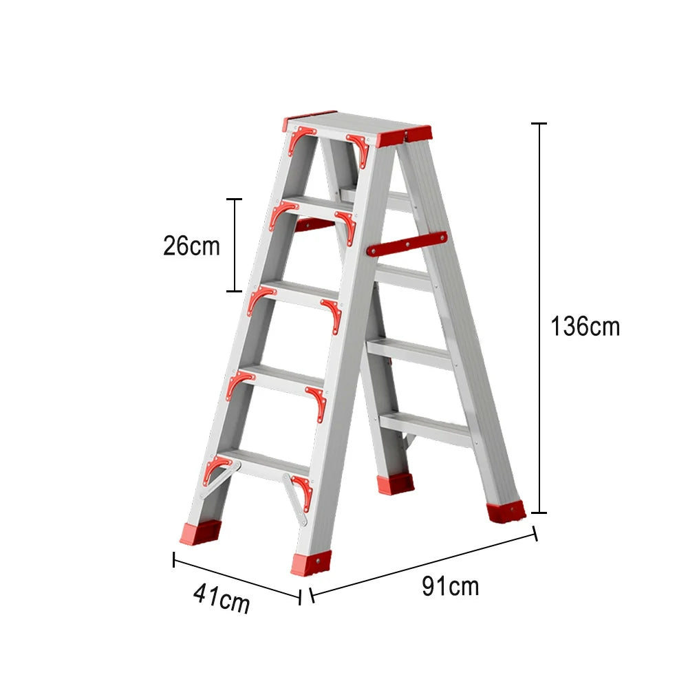 GROVIA 4/5/6-Step Aluminium Folding Ladder - 14.5cm Thick, 15cm Wide Pedal, Anti-Slip Feet - Red