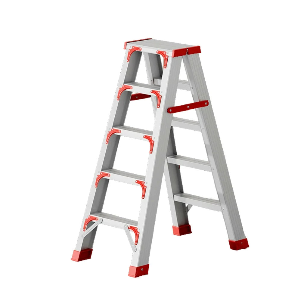 GROVIA 4/5/6-Step Aluminium Folding Ladder - 14.5cm Thick, 15cm Wide Pedal, Anti-Slip Feet - Red